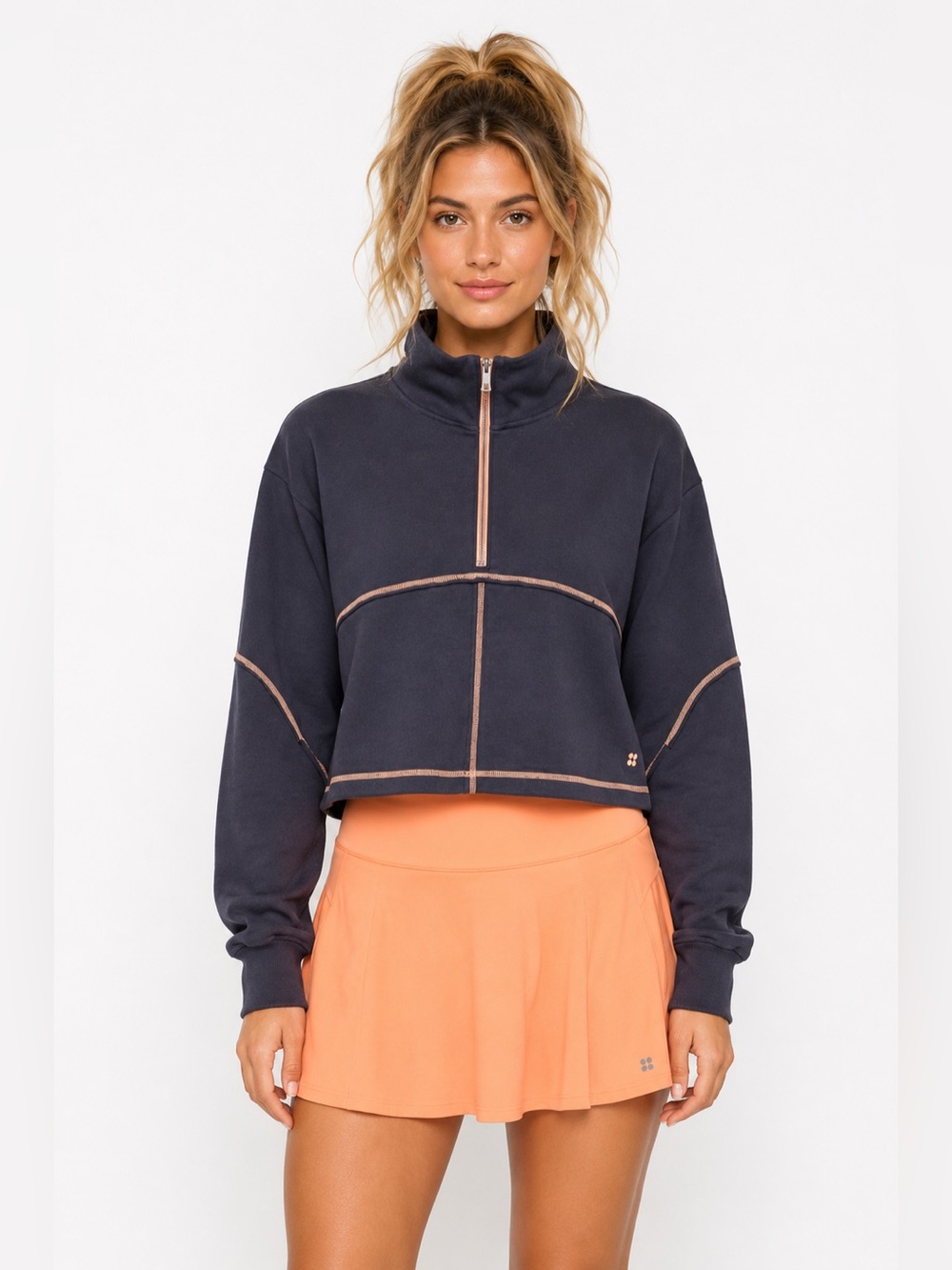 Sweaty Betty – Revive Crop Half Zip Sweatshirt – Washed Navy – Sz. M
